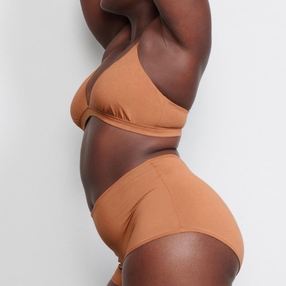 SKIMS XXS Plunge Bras Womens Cotton Jersey Triangle Bralette Camel NWT - Picture 3 of 7
